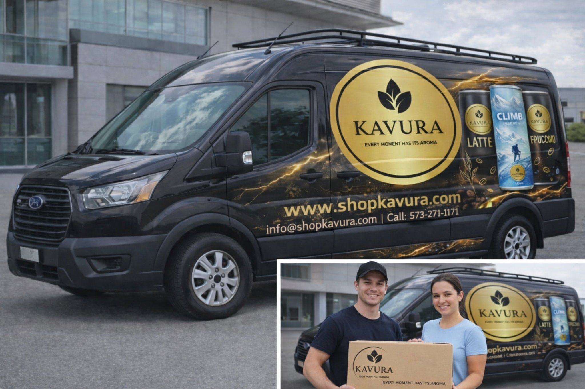 Kavura branded van with product lineup